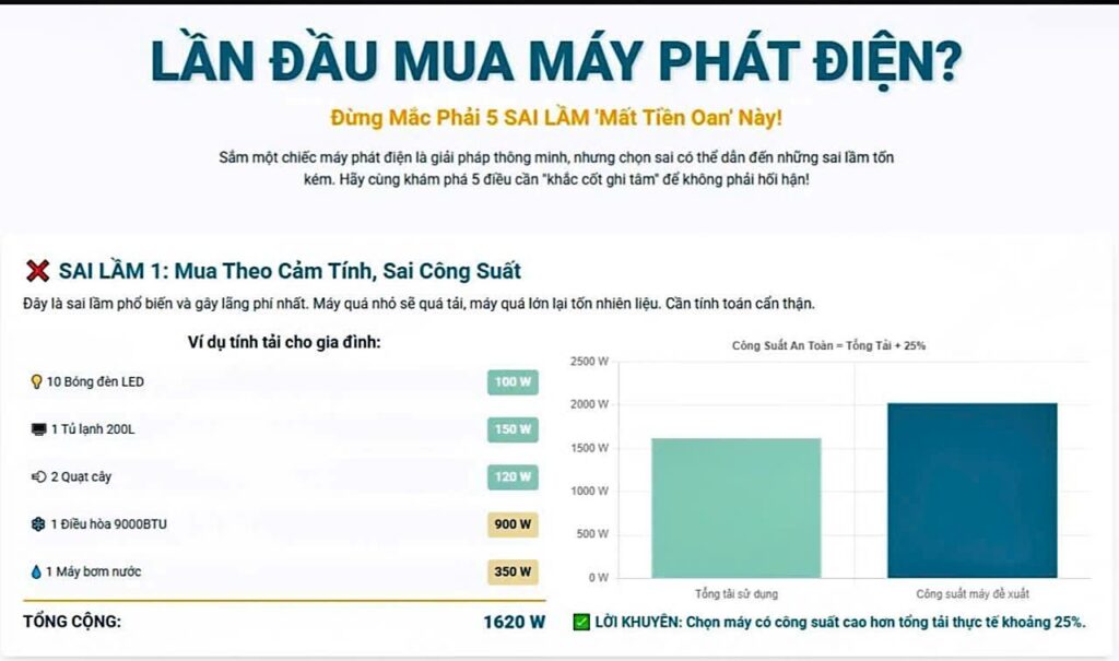 Sai Lầm “Cháy Túi” Cần Tránh Khi Mua Máy Phát Điện Lần Đầu