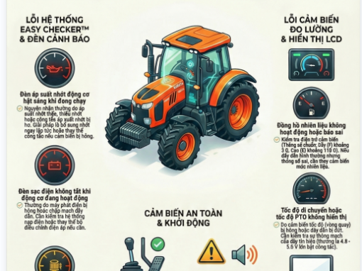 Các lỗi cảm biến và hệ thống cảnh báo thường gặp trên máy kéo Kubota