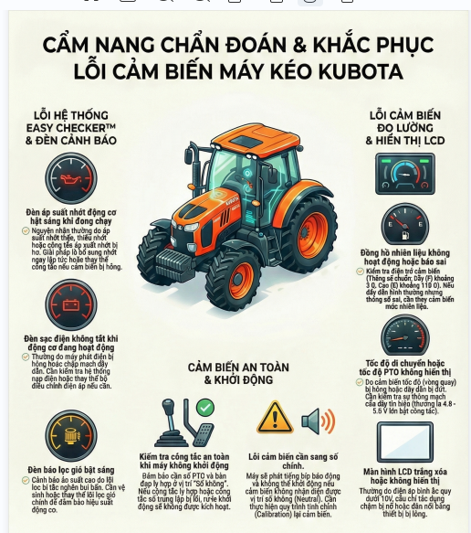 Các lỗi cảm biến và hệ thống cảnh báo thường gặp trên máy kéo Kubota 1 Các lỗi cảm biến và hệ thống cảnh báo thường gặp trên máy kéo Kubota