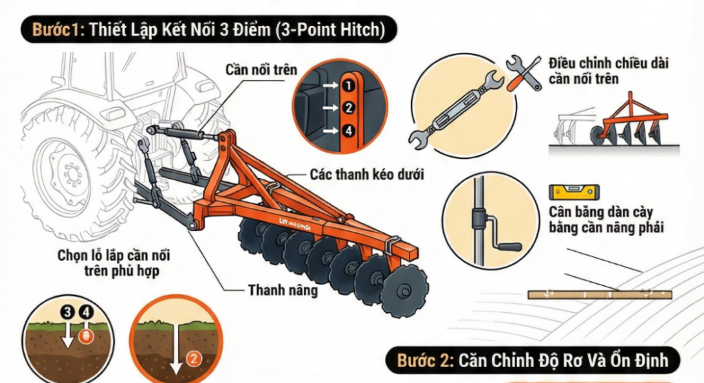 Bước 1: Căn chỉnh dàn cày cân bằng