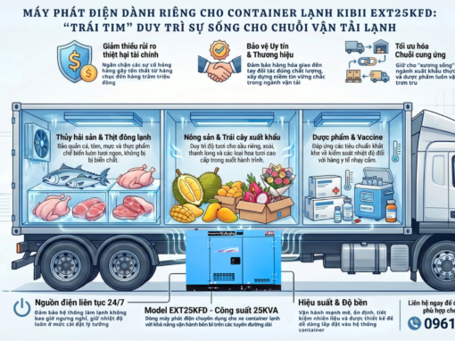 Máy phát điện container Kibii EXT25KFD giúp duy trì dòng điện liên tục cho container lạnh