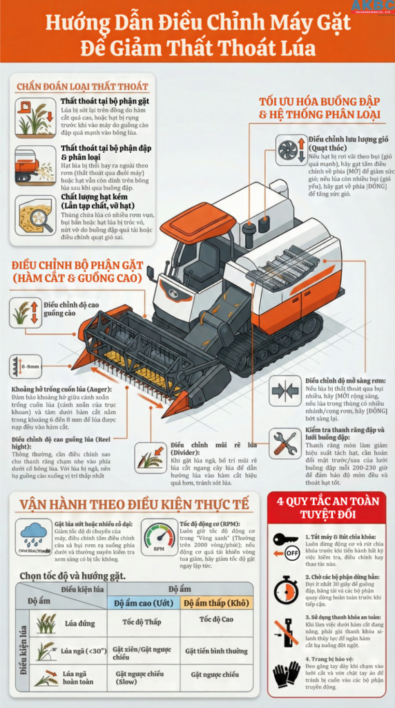 Hướng dẫn điều chỉnh máy gặt Kubota DC70 Pro giúp giảm thất thoát lúa