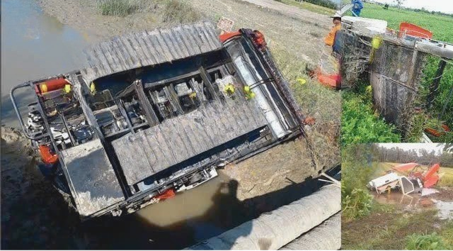 Máy gặt dễ bị lật khi đi sát mép mương hoặc bờ ruộng